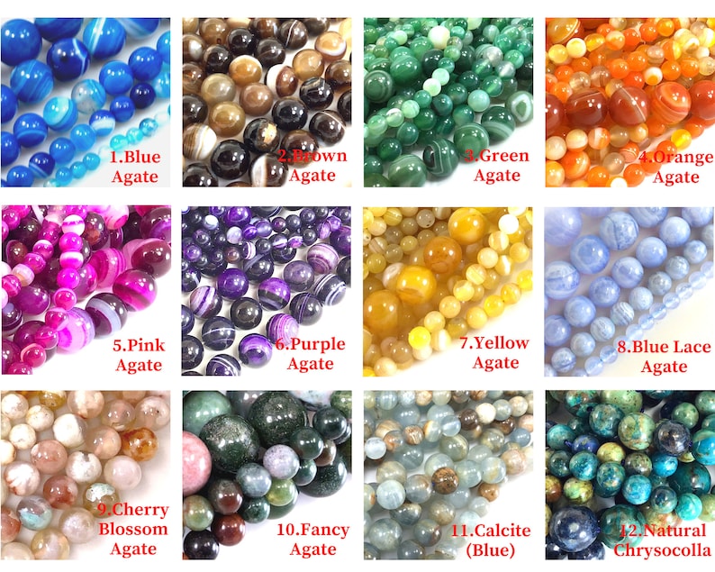 Natural Gemstone Beads - Grade AAA Round Loose Beads- whoelsale gemstones for Bracelet Jewelry Making - 4mm, 6mm, 8mm, 10mm, 12mm 15.5"