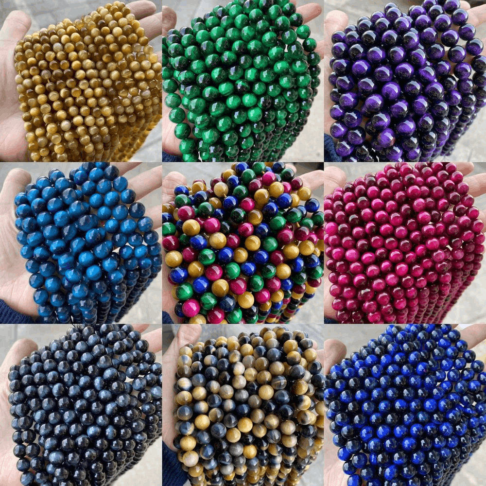 3A Grade Genuine Natural Loose Round Semi Precious Colorful Tiger Eye Gemstone Beads 4mm 6mm 8mm 10mm 12mm