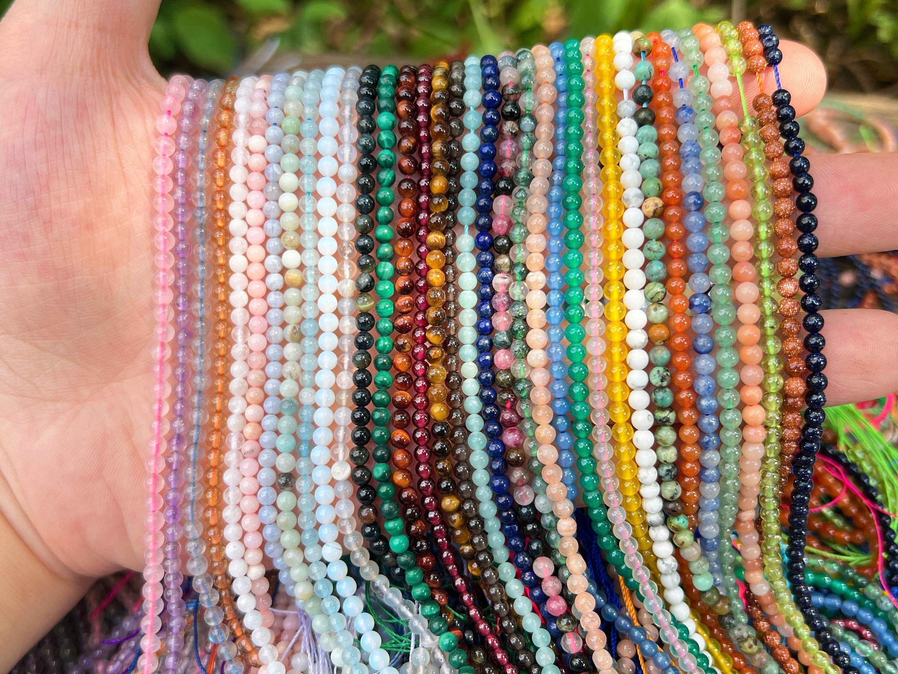 2mm/3mm/4mm Round Natural Gemstone Beads - Amethyst, Rose Quartz, Crystal, Jade | Smooth Beads for Jewelry Making & DIY Crafts