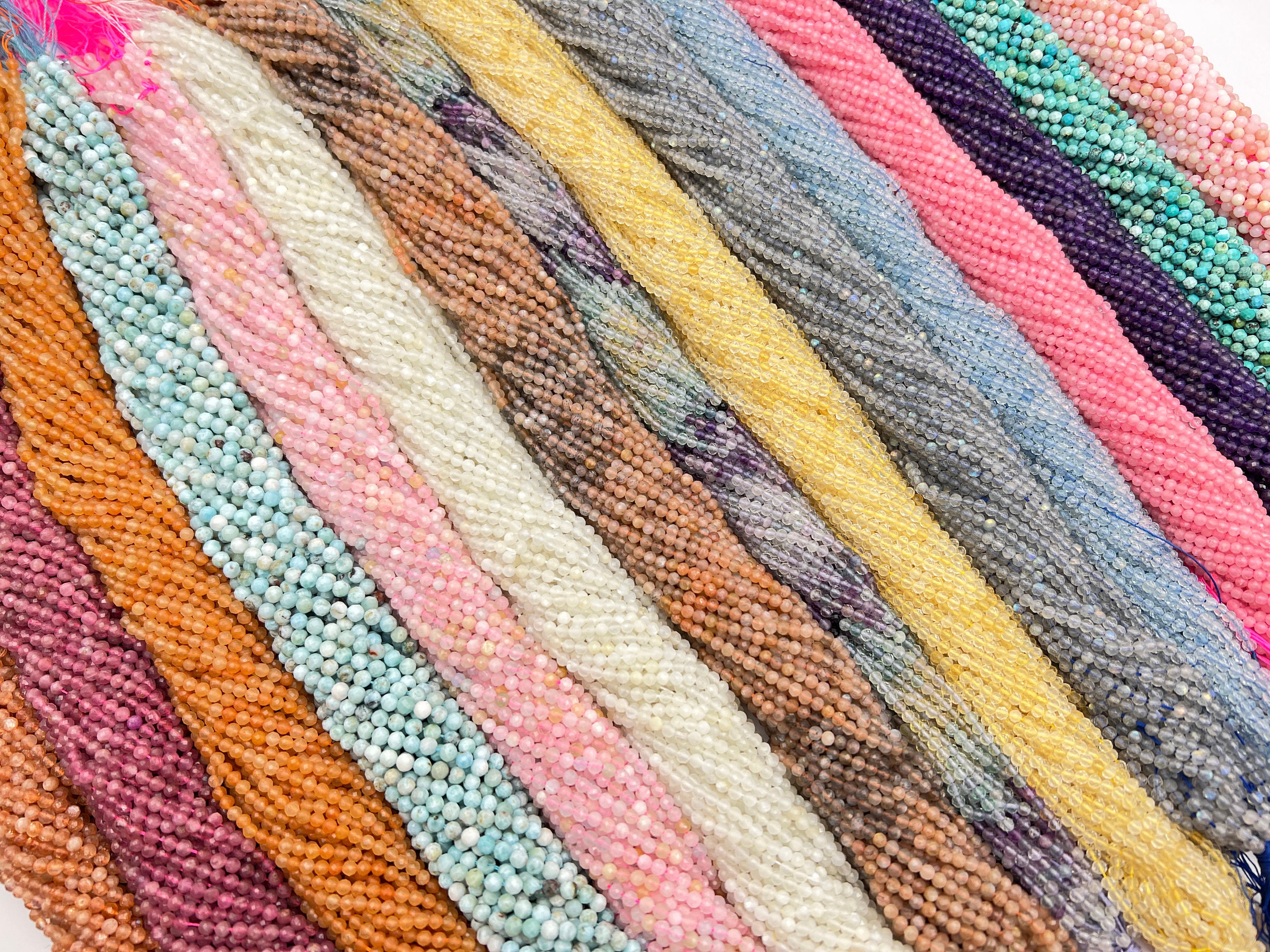 2mm/3mm/4mm Natural Faceted Gemstone Beads - Round Cut Crystal Beads for Jewelry Making, Small Size DIY Beads