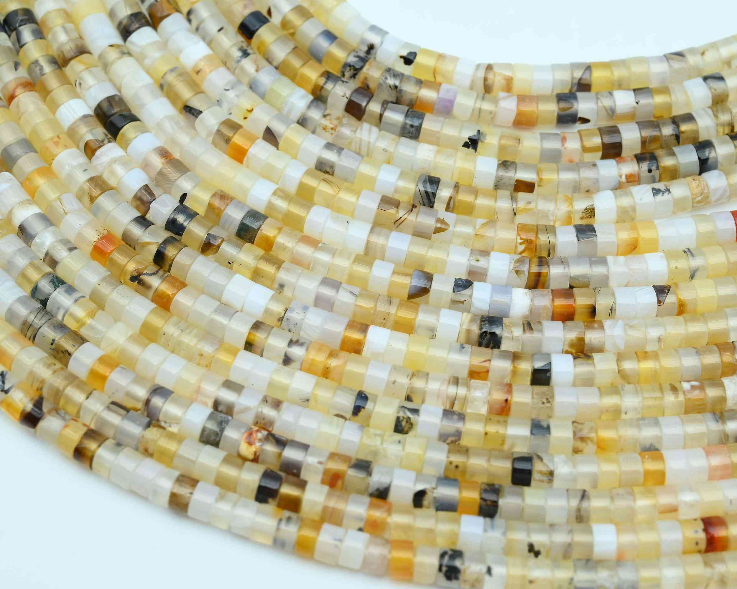 2x4mm Montana Flower Agate Heishi Rondelle Beads - Wholesale Loose Gemstone Beads for Jewelry Making, Bracelets & Necklaces
