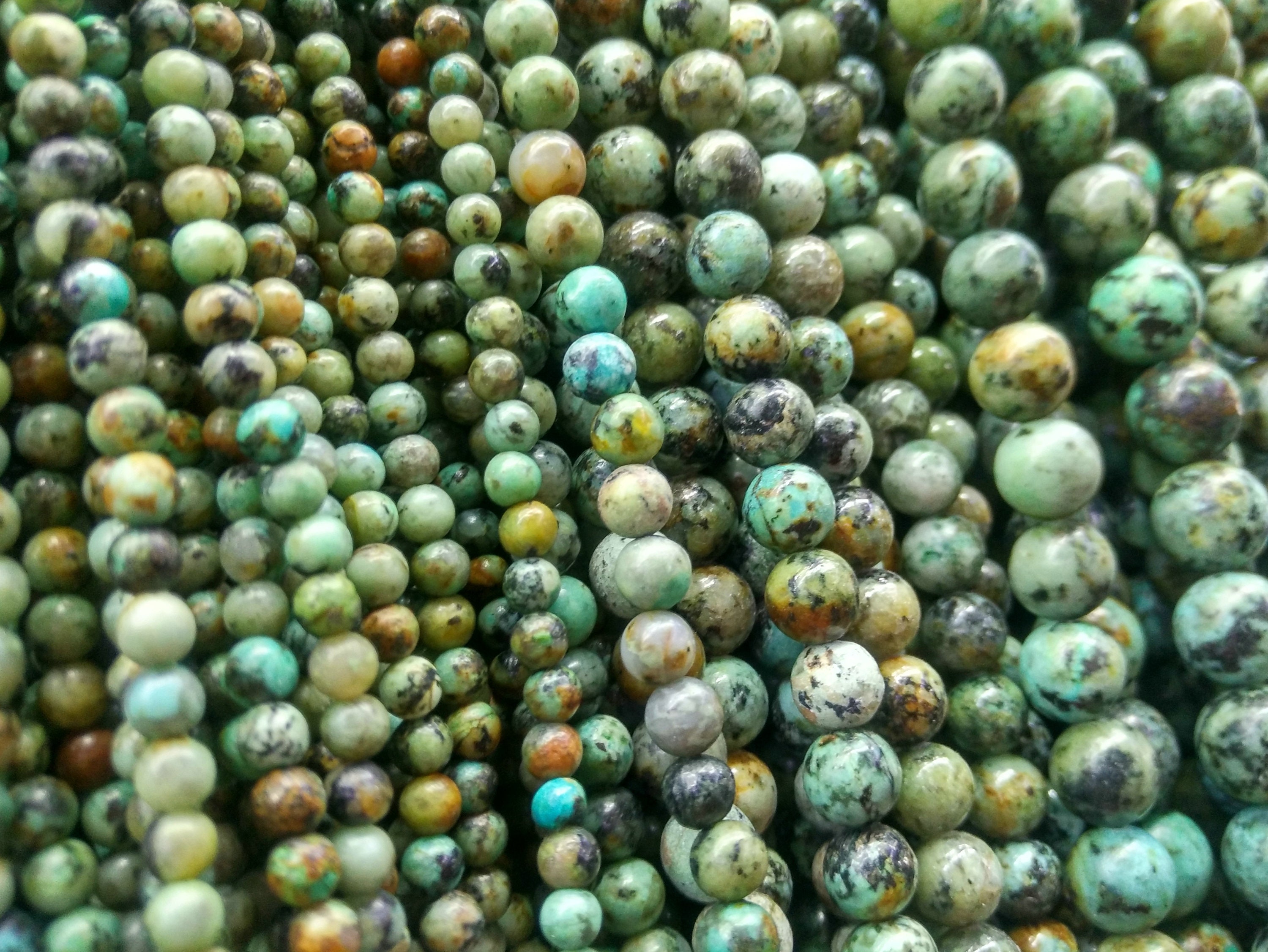 African Turquoise Stone Round Beads - Natural Brown & Green - 4mm, 6mm, 8mm, 10mm, 12mm