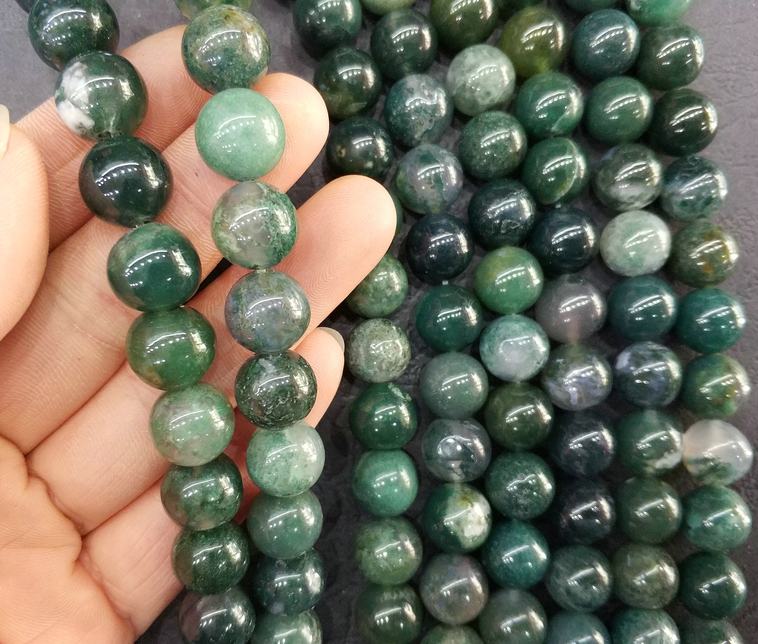 4mm-12mm Natural Green Moss Agate Round Beads | Green Stone Round Ball Beads for Jewelry Making