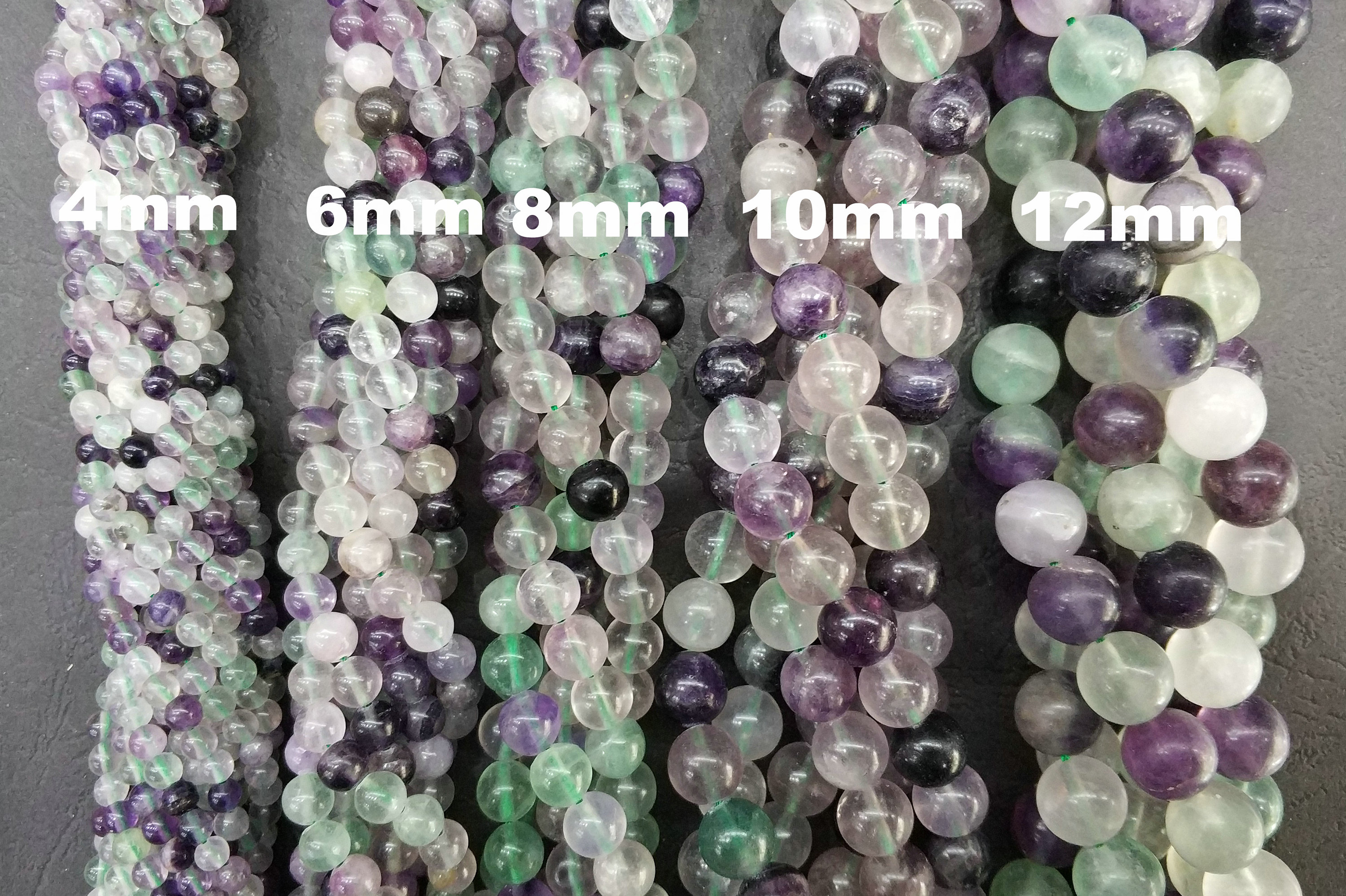 4mm-12mm Natural Fluorite Round Beads - Purple & Green Stone Ball Beads for Jewelry Making