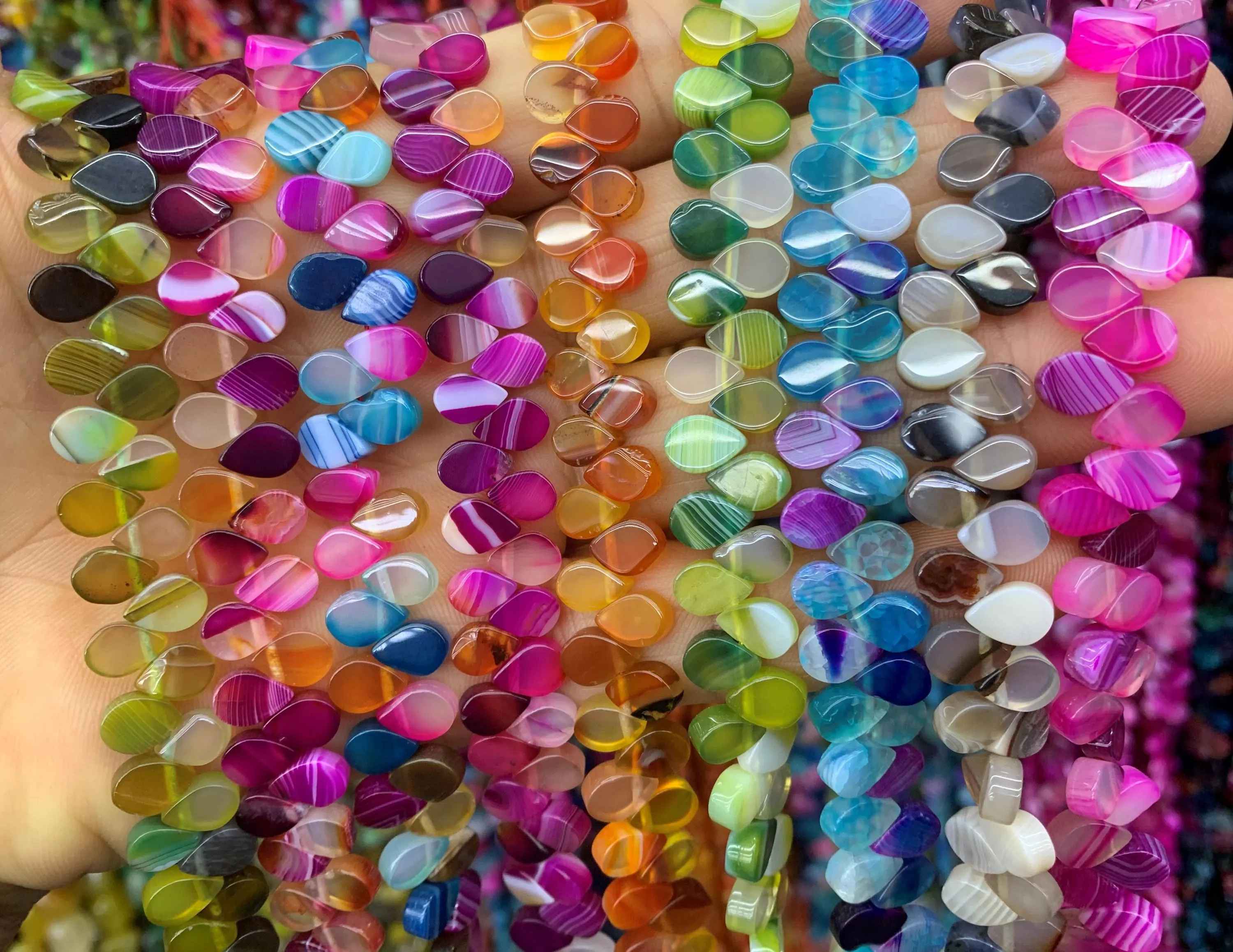Orange Fuchsia Pink Rainbow Purple Blue Yellow Green Agate Beads - 100pcs/Strand 3x5x8mm Top Drilled Flat Teardrop Stone Briolette Beads for Jewelry Making
