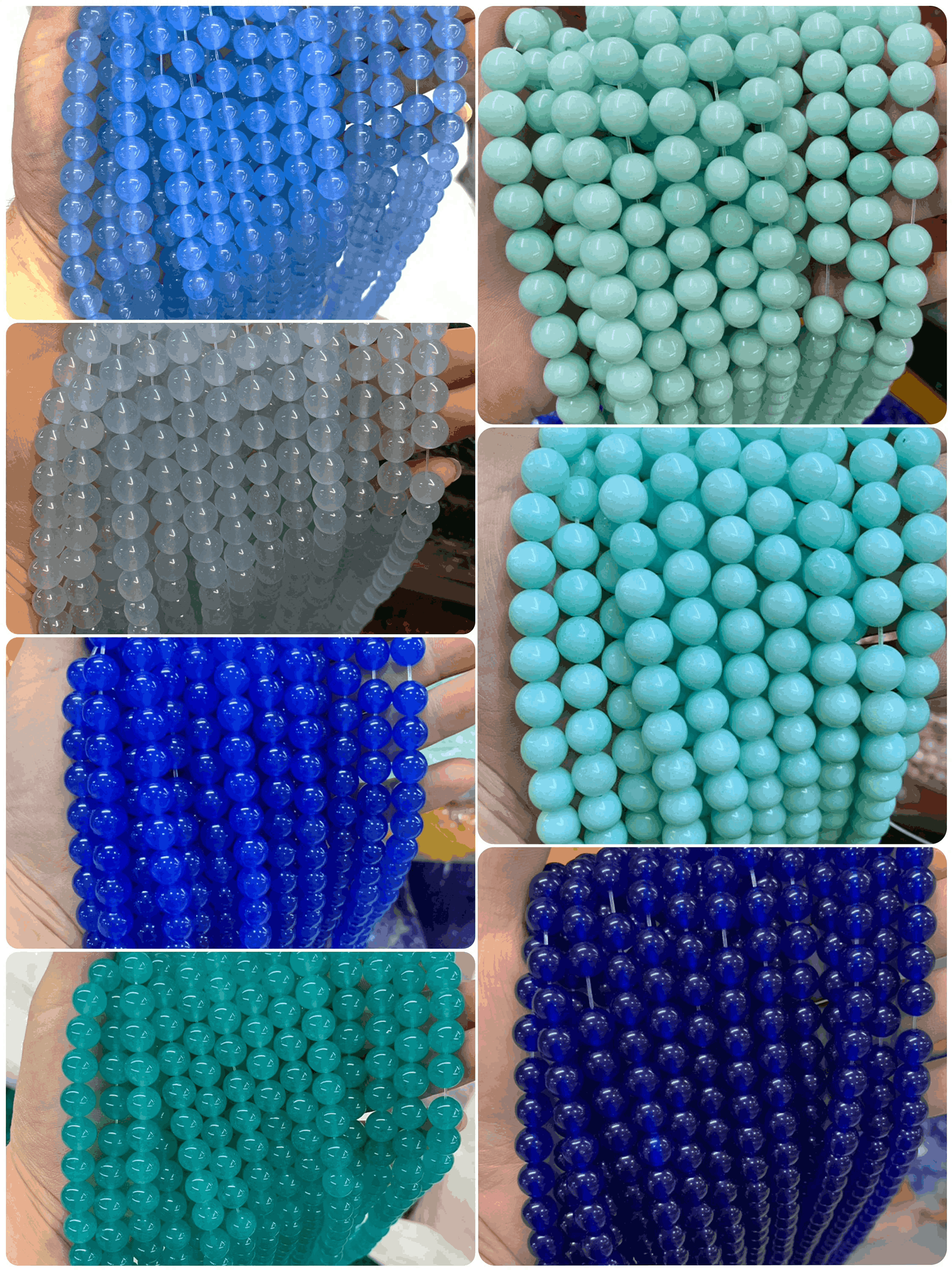 Wholesale Blue Malaysian Jade Chalcedony Beads - 4mm to 14mm Smooth Round Beads, 15" Strand