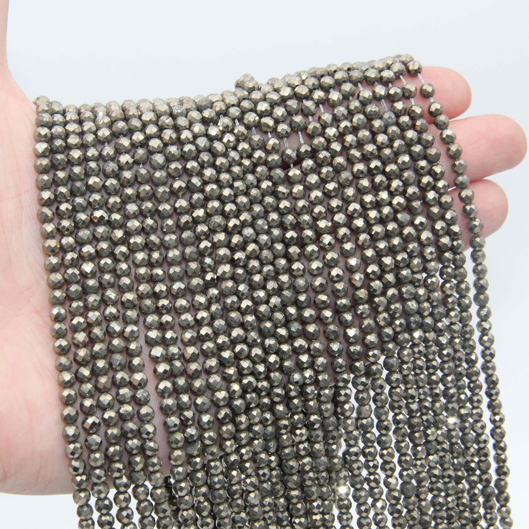 Wholesale Natural Pyrite Faceted Round Beads - 2mm/3mm/4mm Bright Pyrite Gemstone Beads, Good Quality